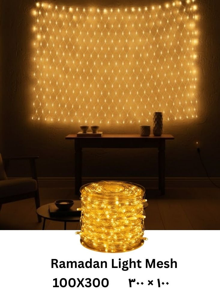 Premium Ramadan LED Curtain Light Mesh 100x300 cm Warm White Home Decoration - Image 1